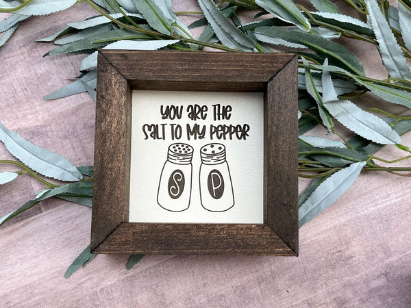 You are the Salt to my Pepper Kitchen Coffee Bar  Farmhouse wood 5”x5” wood sign laser engraved Dog Mom Home Décor Gift Housewarming