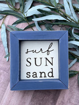 Surf Sun Sand  5”x5” wood sign laser engraved Dog Mom Home Décor Gift Housewarming beach house