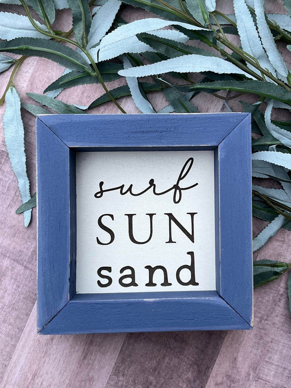 Surf Sun Sand  5”x5” wood sign laser engraved Dog Mom Home Décor Gift Housewarming beach house