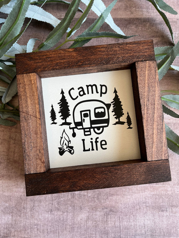 Farmhouse wood sign camp life  camping camper