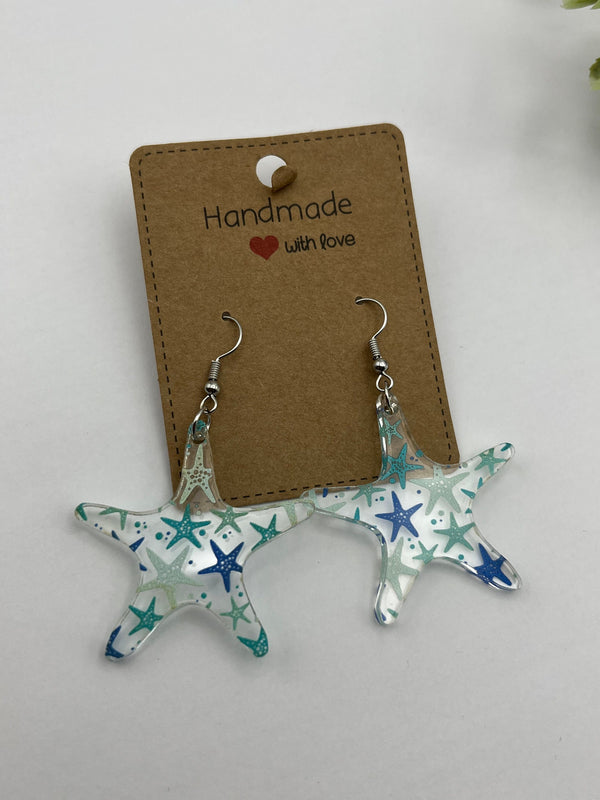 Starfish earrings acrylic earrings,starfish,beach jewelry,summer earrings, vacation dangles,starfish jewelry,island,cruise,gift for her