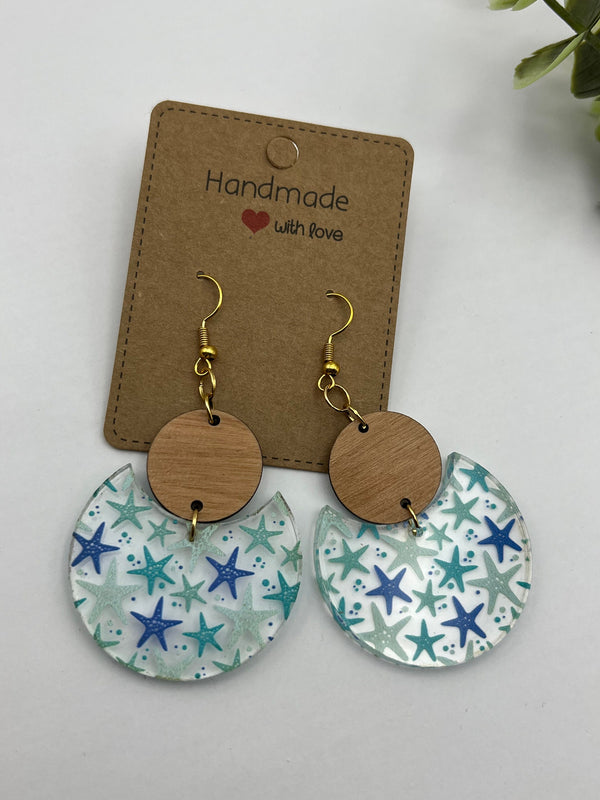 Starfish earrings acrylic earrings,starfish,beach jewelry,summer earrings, vacation dangles,starfish jewelry,island,cruise,gift for her