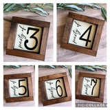 Farmhouse wood sign party of 3 4 5 6 7 table number housewarming birth baby announcement