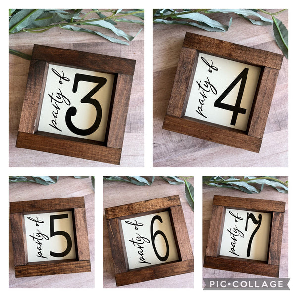 Farmhouse wood sign party of 3 4 5 6 7 table number housewarming birth baby announcement