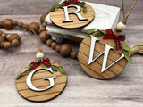 Letter initial wood shiplap Christmas ornament school holiday Santa
