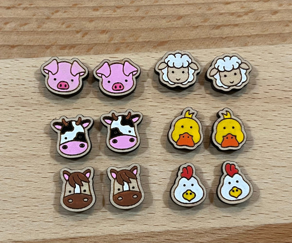 Farm animal stud earrings cow pig sheep duck chicken horse Hand painted  quality hypoallergenic gift for her cow lover farmer