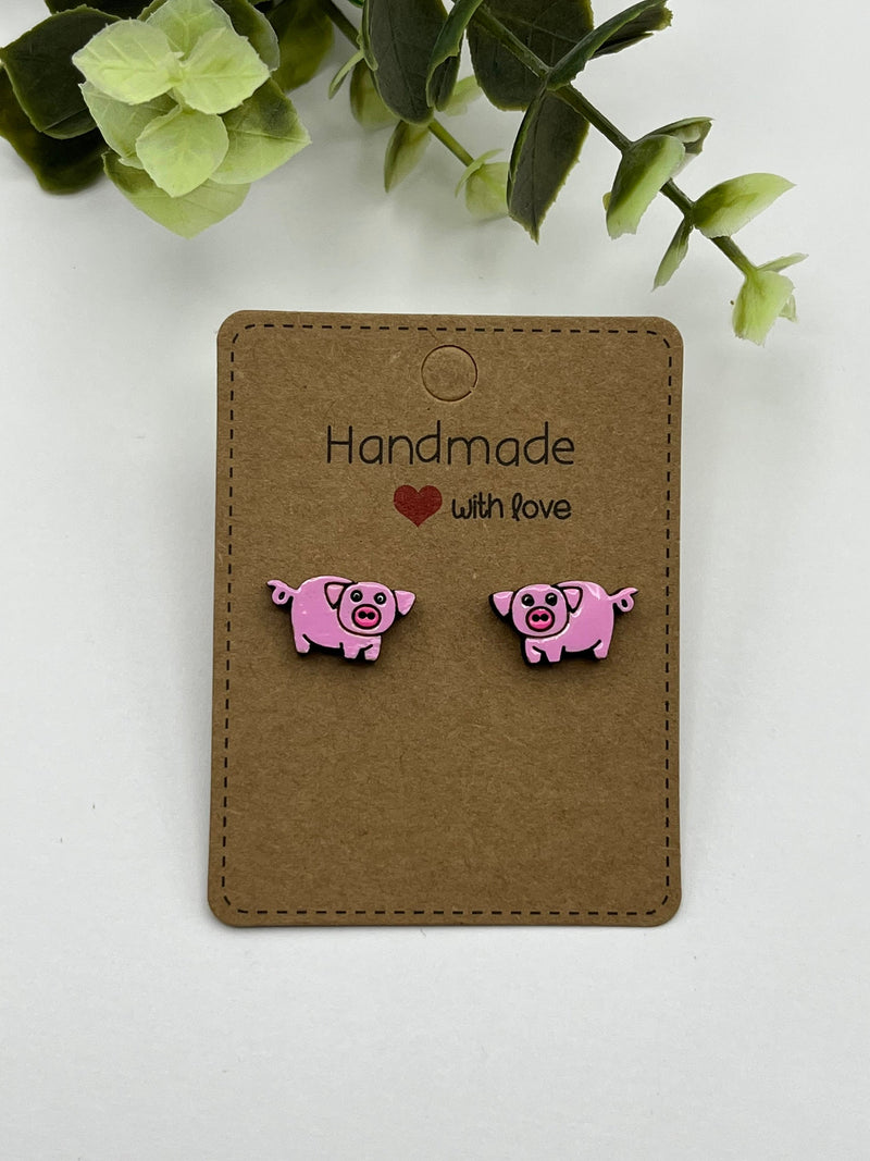 Farm animal stud earrings cow pig sheep Hand painted  quality hypoallergenic gift for her cow lover farmer