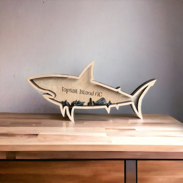 Shark teeth shadow box beach vacation tooth treasures home decor beach house gift collecting collection