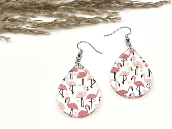Flamingo Beach dangle earrings vacation gift for her lightweight hypoallergenic