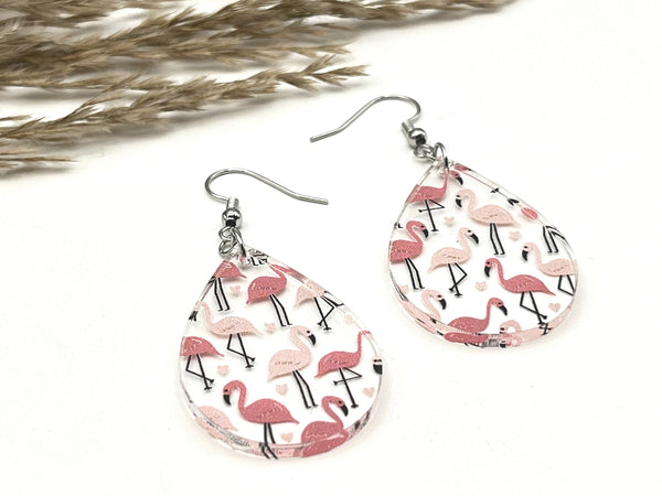 Flamingo Beach dangle earrings vacation gift for her lightweight hypoallergenic