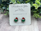 Handpainted Wood Stud Earrings with grinch green monsters Christmas Hypoallergenic, Lightweight