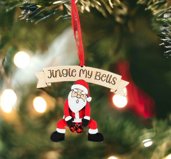 Funny Handcrafted Santa Christmas Ornament with Jingle Bells - jingle my bells adult gift white elephant secret santa Christmas tree