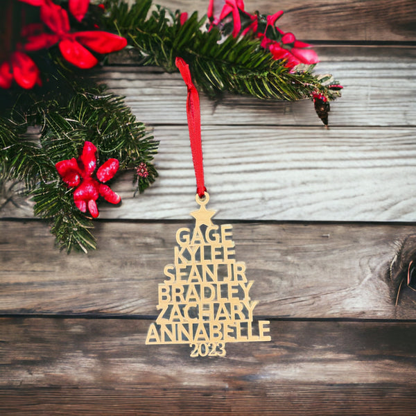 Personalized wood Christmas tree name ornament family customized laser cut gift