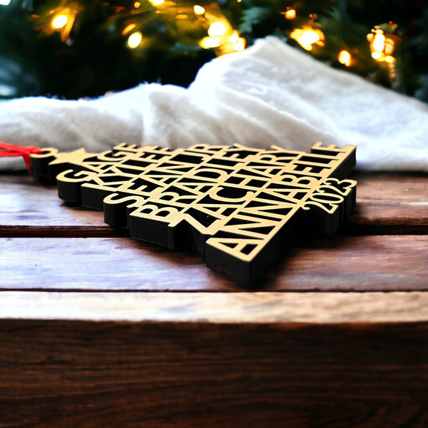 Personalized wood Christmas tree name ornament family customized laser cut gift