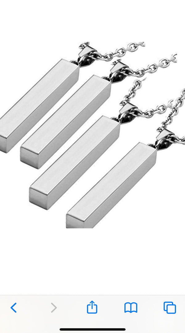 Sterling silver bar necklace customized engrave gift for her