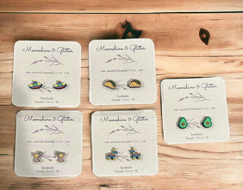 Cinco de Myo Stud Earrings - Hypoallergenic, Hand-Painted, and Sealed - Piñata, Sombrero, Jalapeño, Avocado, Taco