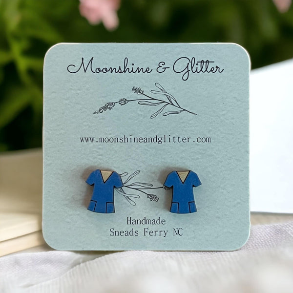 Hypoallergenic Scrub Stud Earrings - Hand-Painted, Sealed, Perfect for Nurses and Doctors - 0.45" Size