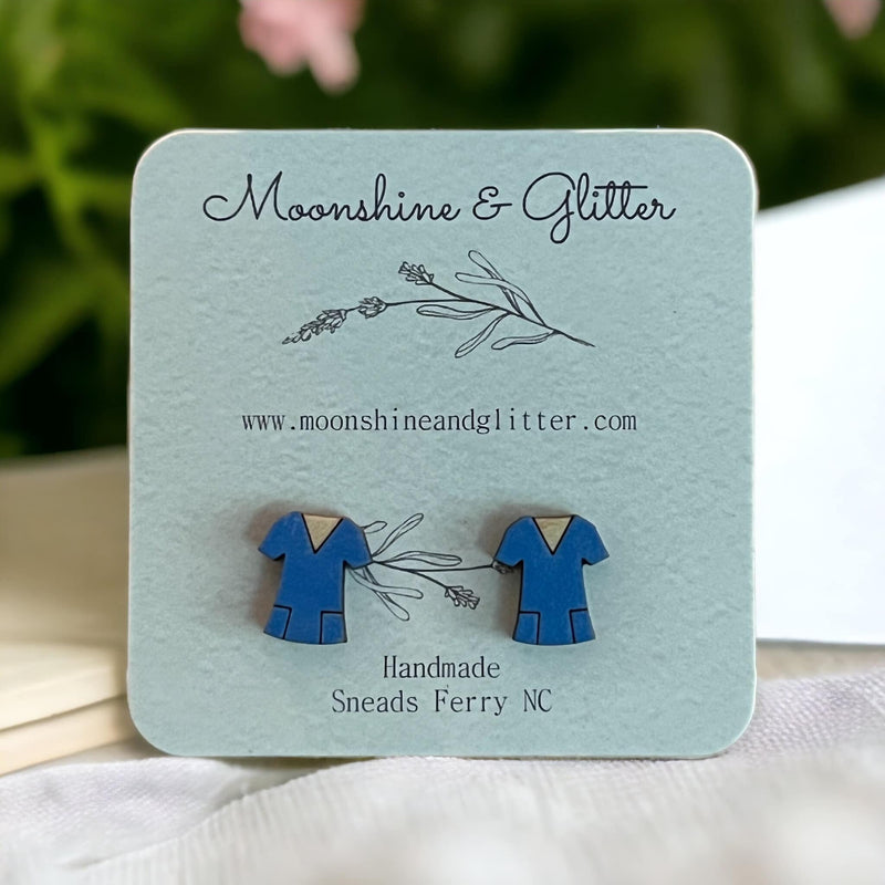 Hypoallergenic Scrub Stud Earrings - Hand-Painted, Sealed, Perfect for Nurses and Doctors - 0.45" Size