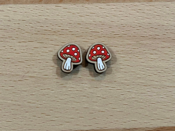 Hand-Painted Mini Mushroom Stud Earrings - Nature Lover Jewelry, jewelry - Stainless Steel, Hypoallergenic, plant earrings, fungus, mushroom