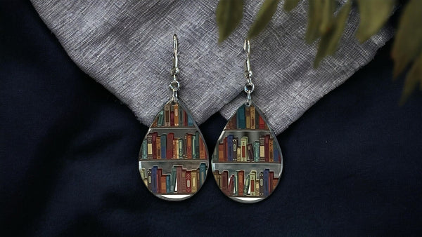 Book earrings, Earrings for book lovers, Jewelry gift for book enthusiasts, Librarian dangle earrings, Lightweight teardrop hypoallergenic