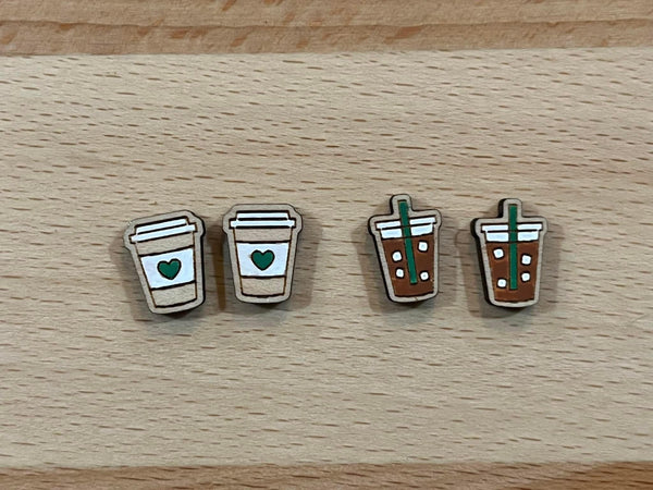 Hand-painted Coffee and Tea Stud Earrings - Hypoallergenic Stainless Steel - 0.45" coffee lover iced coffee