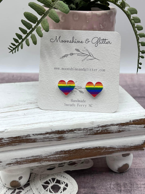 Rainbow Pride Heart Acrylic Stud Earrings - Hypoallergenic - 0.5" Love gift for her him