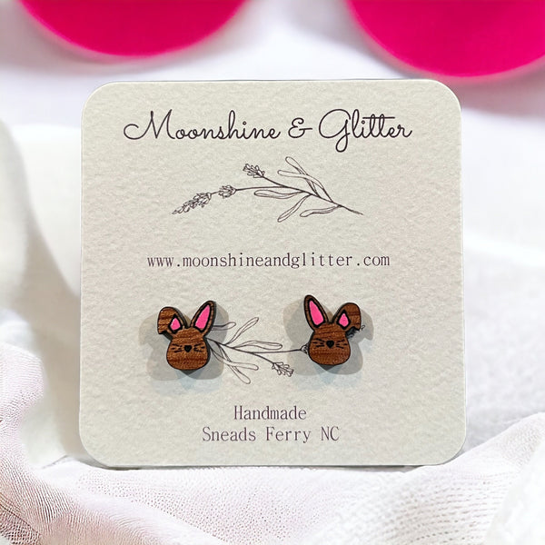 Easter Bunny stud earrings Hand-Painted Easter Bunny Wood Stud Earrings – Hypoallergenic & Lightweight