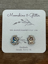 Handpainted Wood Stud Earrings Bluey Bandit heeler chilli dog cartoons