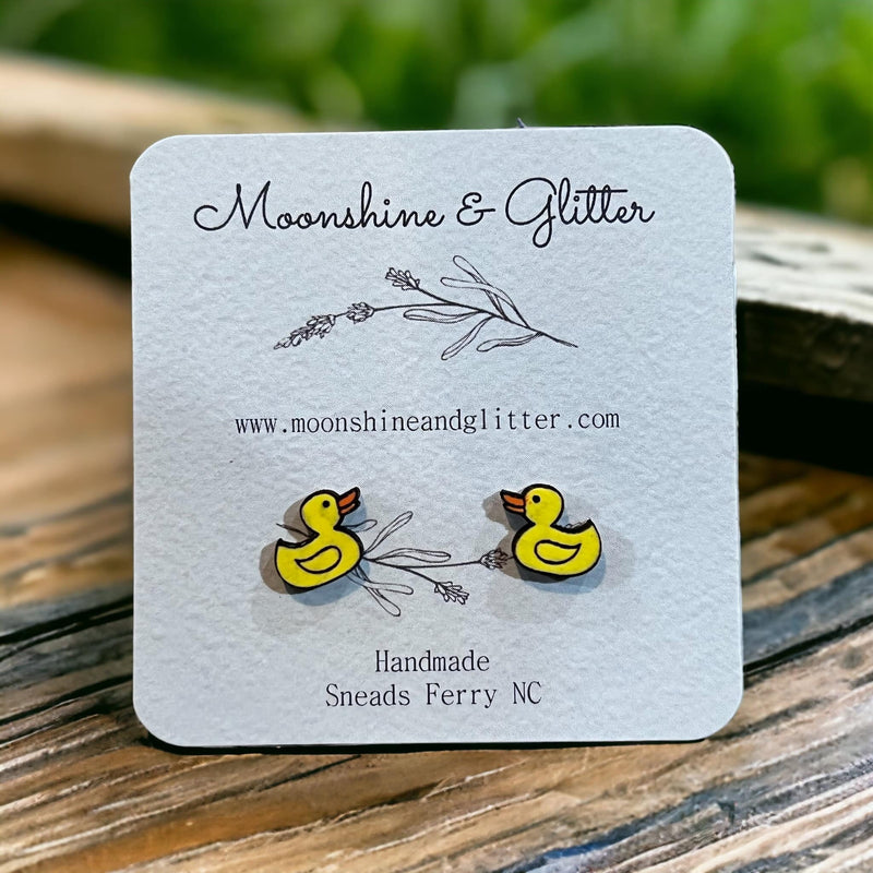 Yellow Duck Stud Earrings - Hypoallergenic, Hand-Painted, Lightweight - Quirky Jeep Design