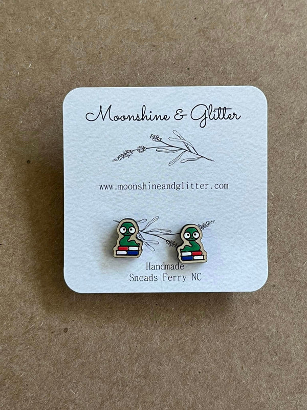 Bookworm Stud Earrings - Teacher Gift, End of School - Hypoallergenic, Hand-Painted, Sealed, Lightweight - Perfect for Book Lovers