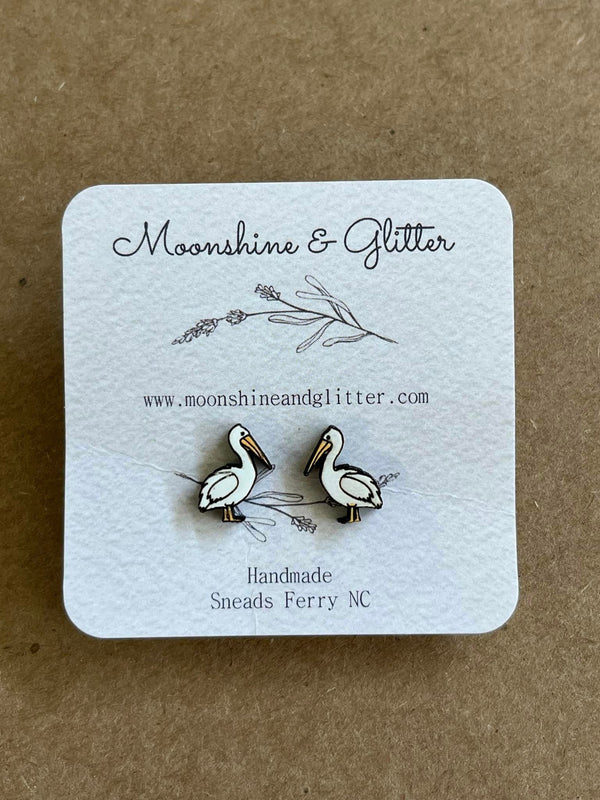 Pelican Stud Earrings - Hypoallergenic, Lightweight, Hand-Painted, Sealed - 0.45" Size