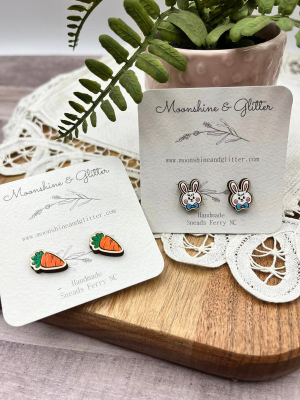 Bunny Carrot SpringHand-Painted Easter Stud Earrings  Bunny, Rabbit Carrot  Hypoallergenic Lightweight