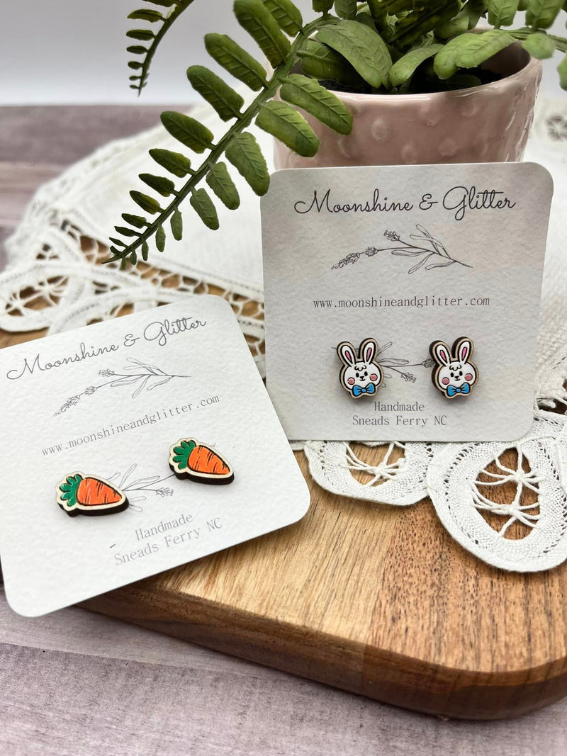 Bunny Carrot SpringHand-Painted Easter Stud Earrings  Bunny, Rabbit Carrot  Hypoallergenic Lightweight