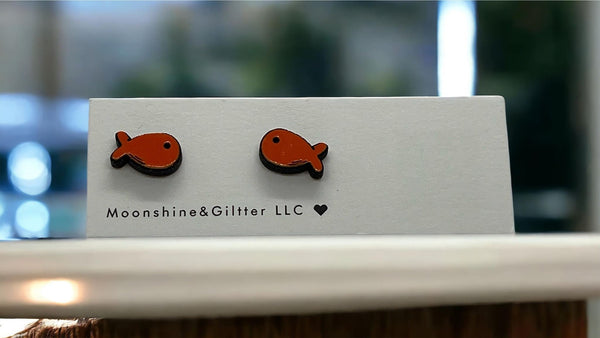 Goldfish Gold Fish Cracker stud earrings Beach Vacation Ocean stud earrings seafood fun jewelry