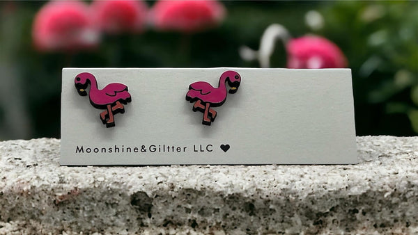 Flamingo stud earrings Beach Vacation Ocean stud earrings  fun jewelry