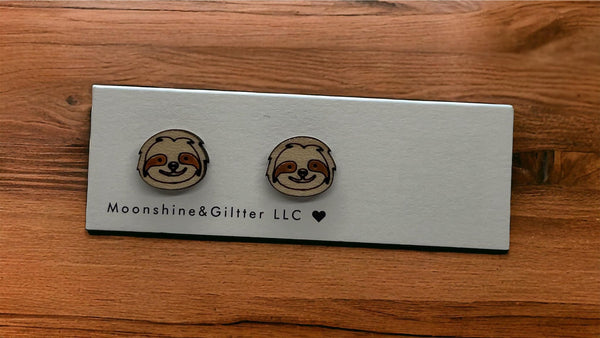 Sloth stud earrings sloth earrings handpainted gift hypoallergenic sensitive ears