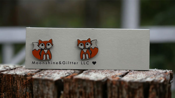 Fox stud earrings sloth earrings handpainted gift hypoallergenic sensitive ears