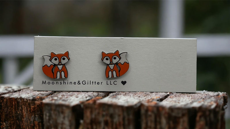 Fox stud earrings sloth earrings handpainted gift hypoallergenic sensitive ears