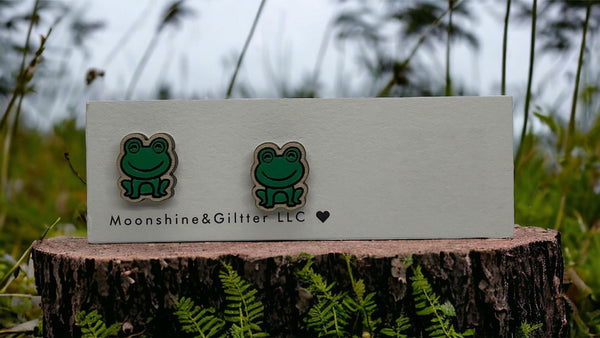 Frog stud earrings sloth earrings handpainted gift hypoallergenic sensitive ears