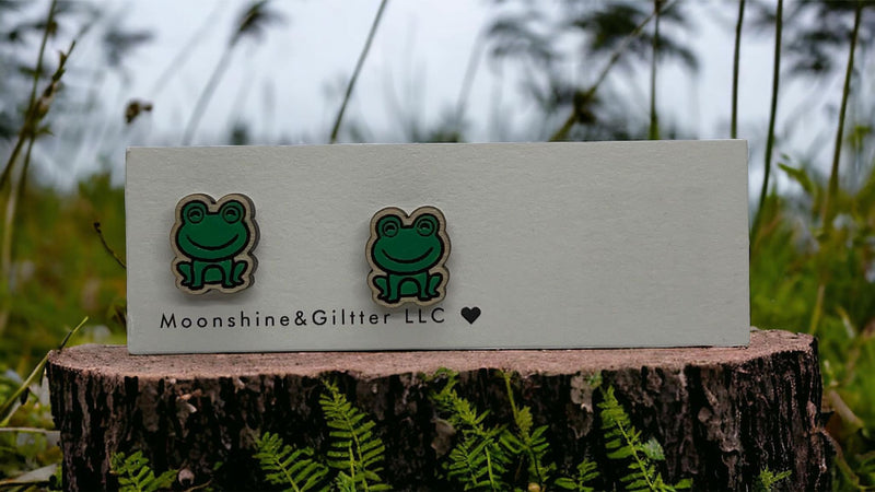 Frog stud earrings sloth earrings handpainted gift hypoallergenic sensitive ears