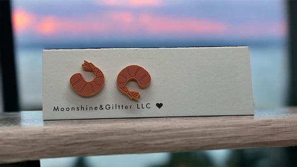 Shrimp earrings Beach Vacation Ocean stud earrings seafood fun jewelry
