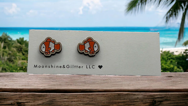 Sea life clow fish Nemo earrings studs marine life Beach vacation jewelry