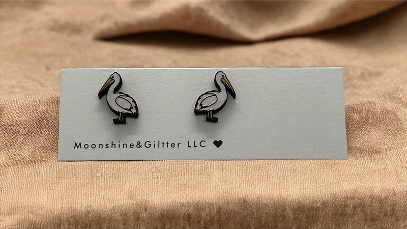 pelican stud earrings Beach Vacation Ocean stud earrings  fun jewelry handpainted