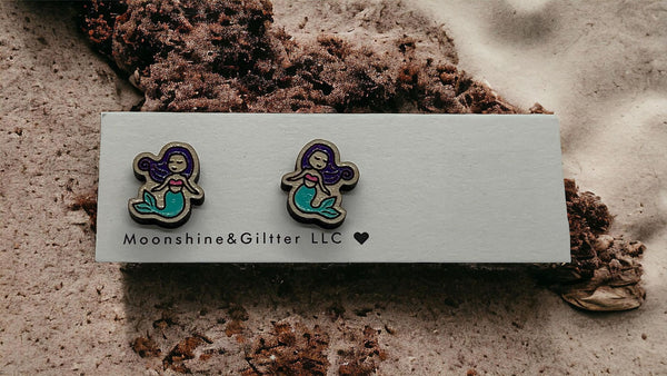 Mermaid stud earrings Beach Vacation Ocean stud earrings  fun jewelry