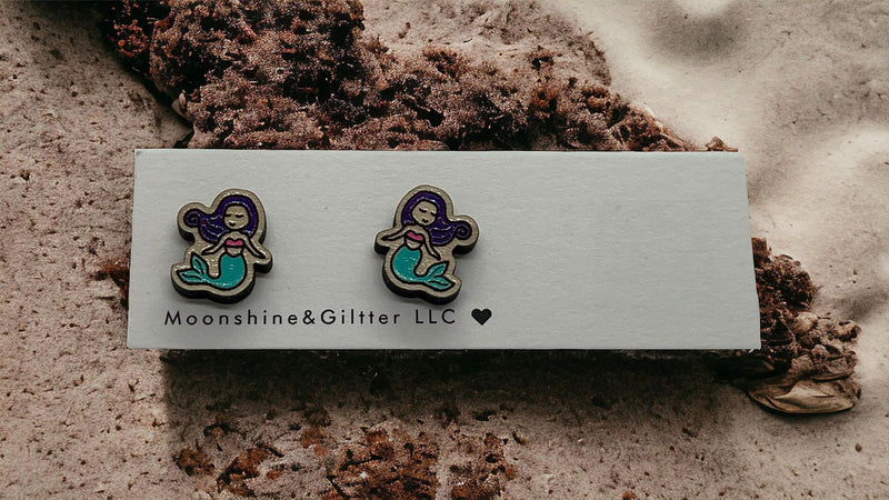 Mermaid stud earrings Beach Vacation Ocean stud earrings  fun jewelry