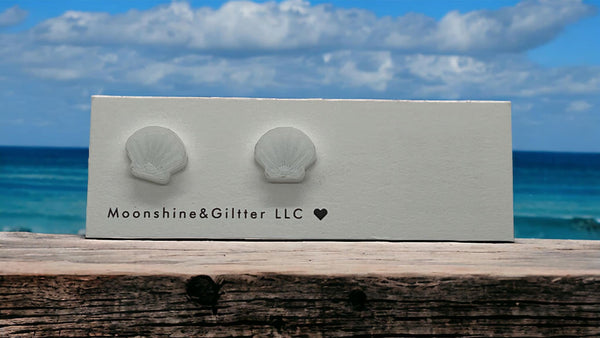 Acrylic Sea Shell stud earrings Beach Vacation Ocean stud earrings  fun jewelry