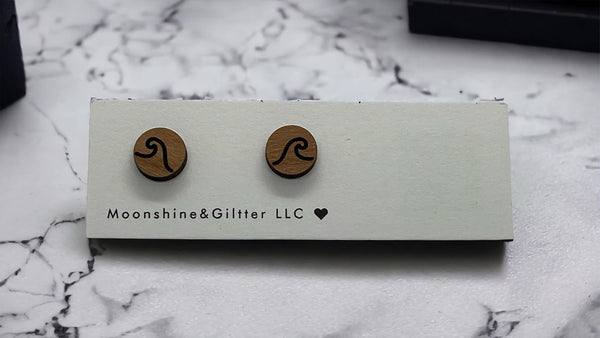 Wave stud earrings Beach Vacation Ocean stud earrings  fun jewelry wood minimalist