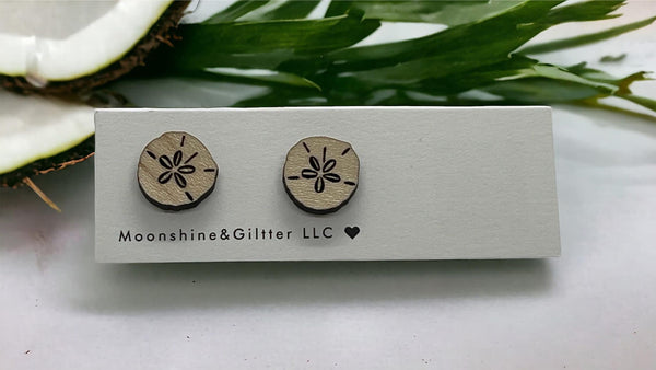 Sand Dollar  stud earrings Beach Vacation Ocean stud earrings  fun jewelry wood minimalist