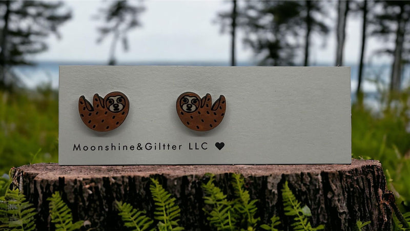 Sloth stud earrings sloth earrings handpainted gift hypoallergenic sensitive ears