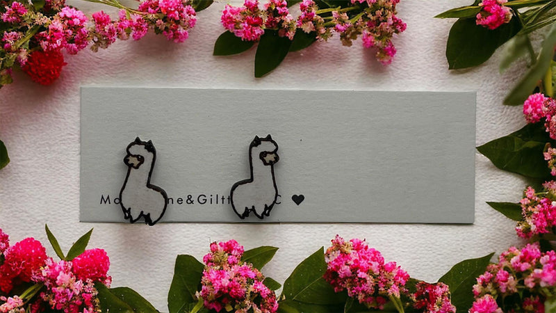 llama stud earrings handpainted gift hypoallergenic sensitive ears